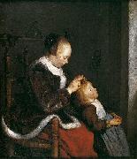 Gerard ter Borch the Younger Mother Combing the Hair of Her Child. oil on canvas